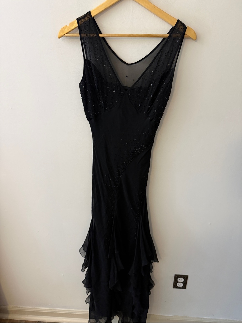 Y2K vintage White House Black Market Black Sleeveless beaded Maxi Dress